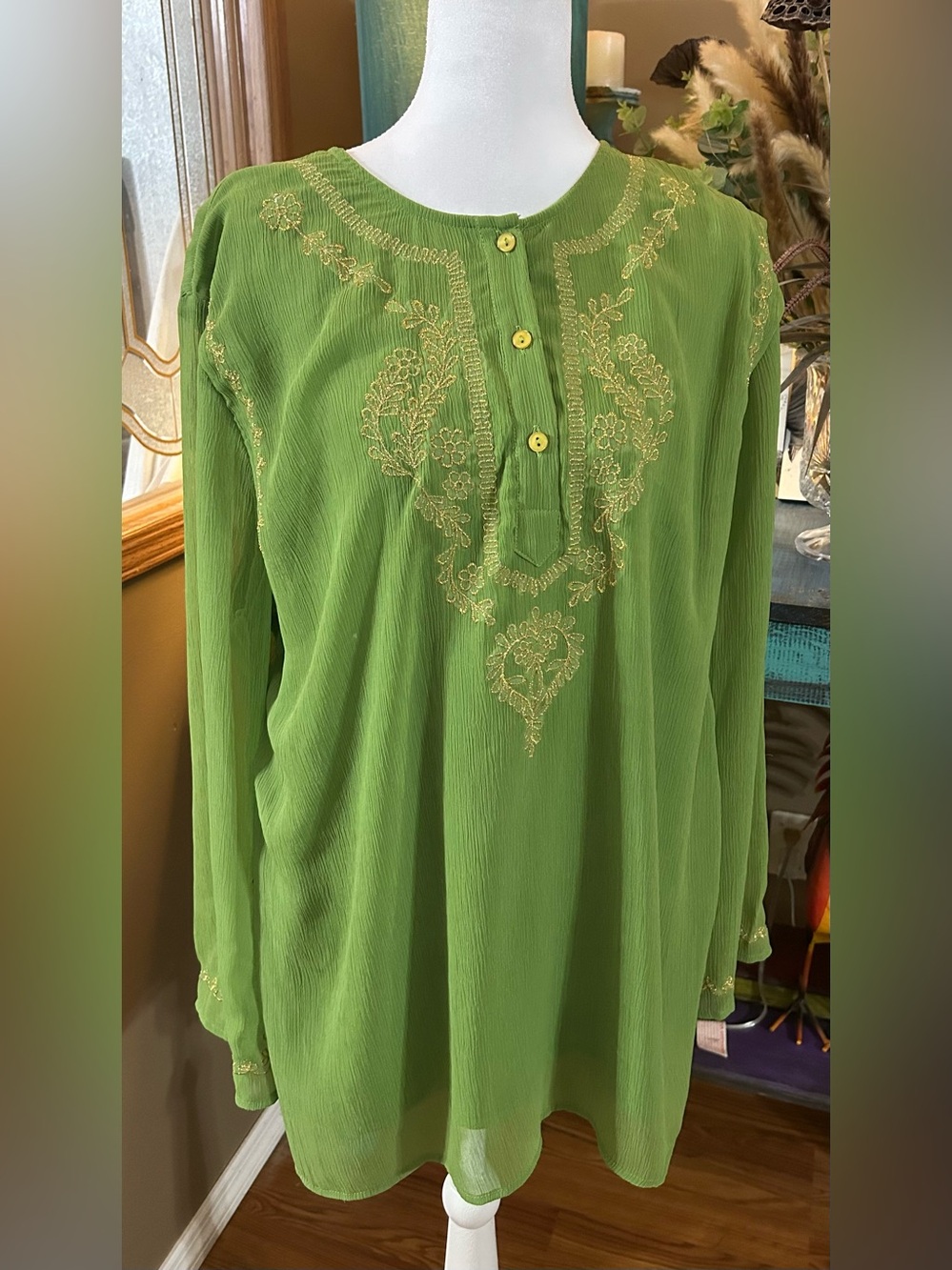 Jane Ashley Olive Green Tunic with Gold Embroidery